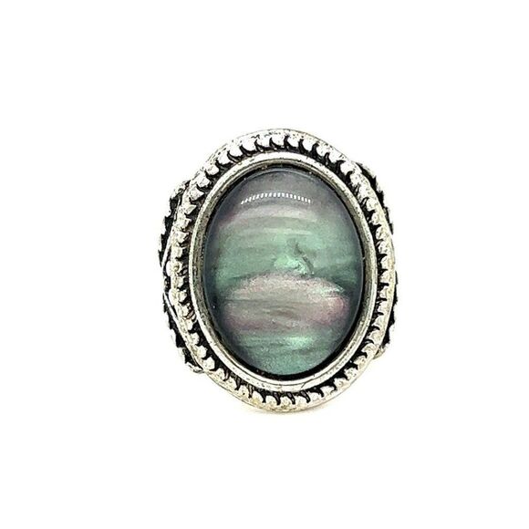 Silver Plated Oval Stone Ring - Picture 1 of 5